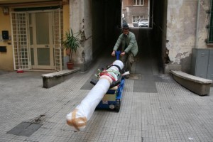 Movimentazione di cannone antico restaurato attraverso PianoPlan
